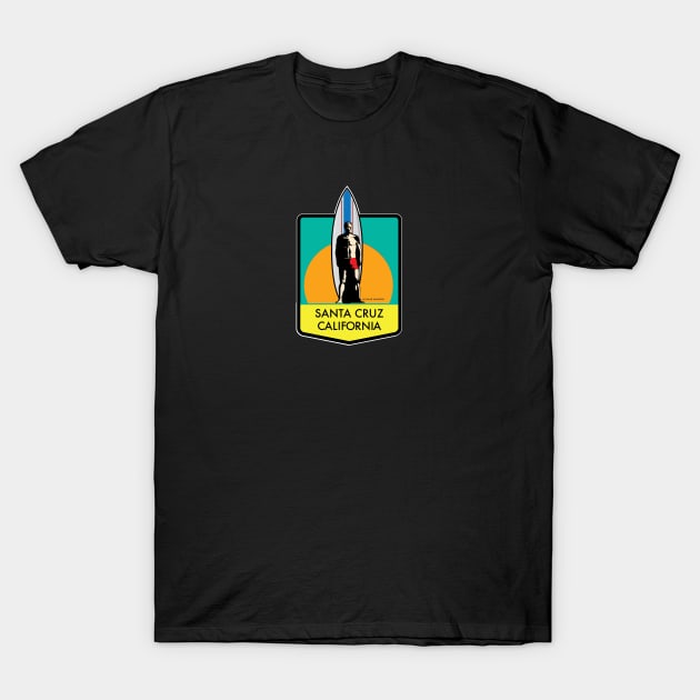 Santa Cruz California Surfer Statue Bill Lidderdale Sticker Sunset Lite Green T-Shirt by PauHanaDesign